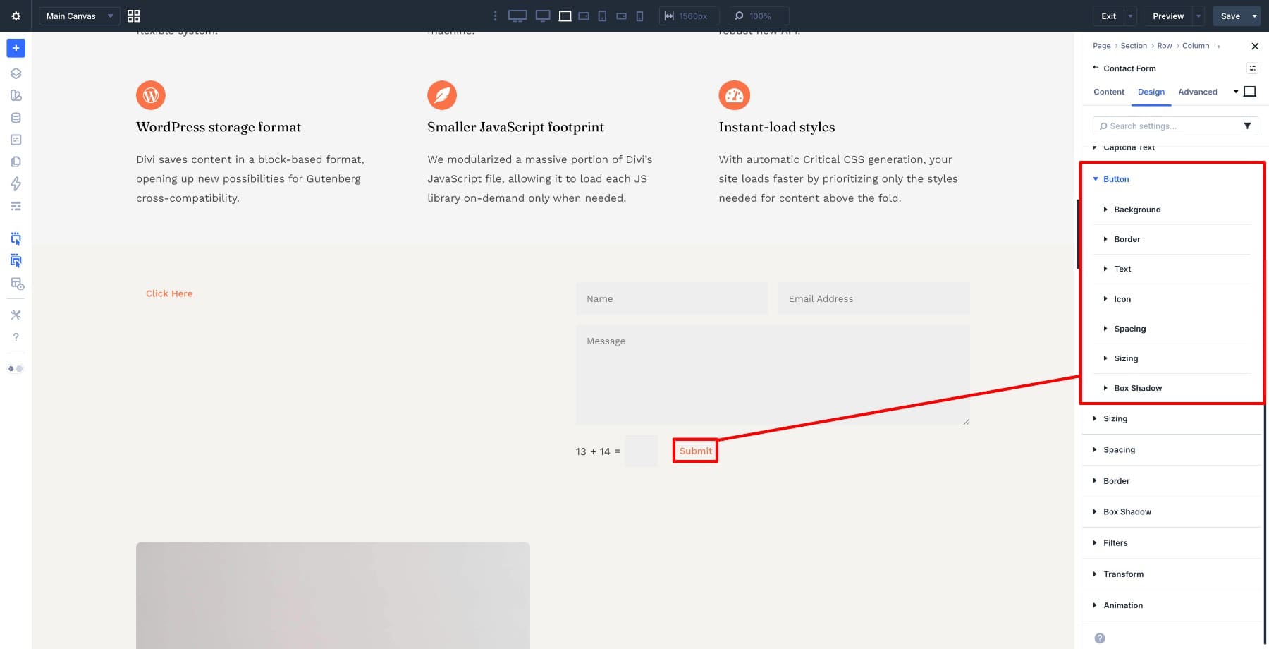 Limited sub-element button settings in Divi 5