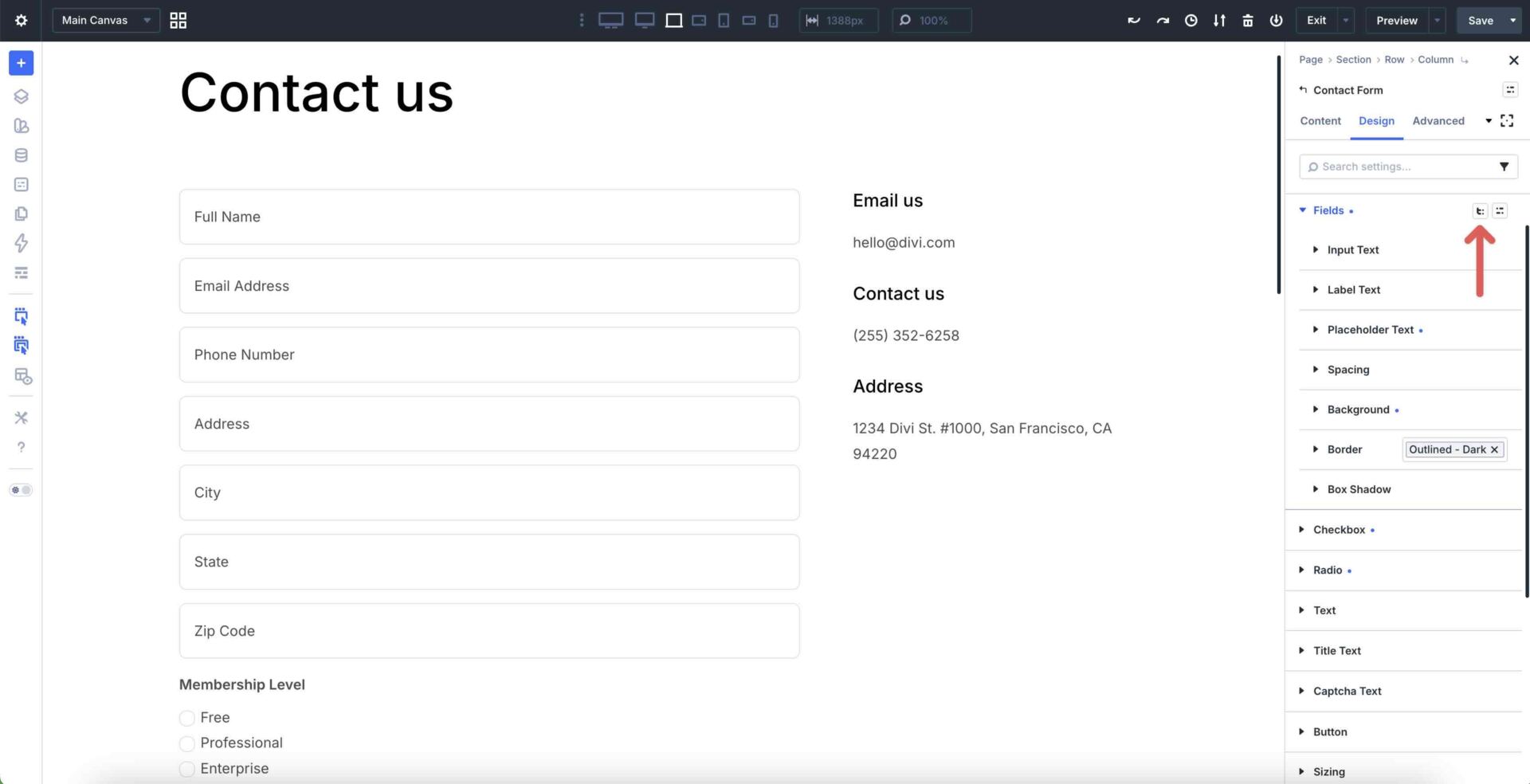Toggle Options icon for Composable Settings in Divi 5