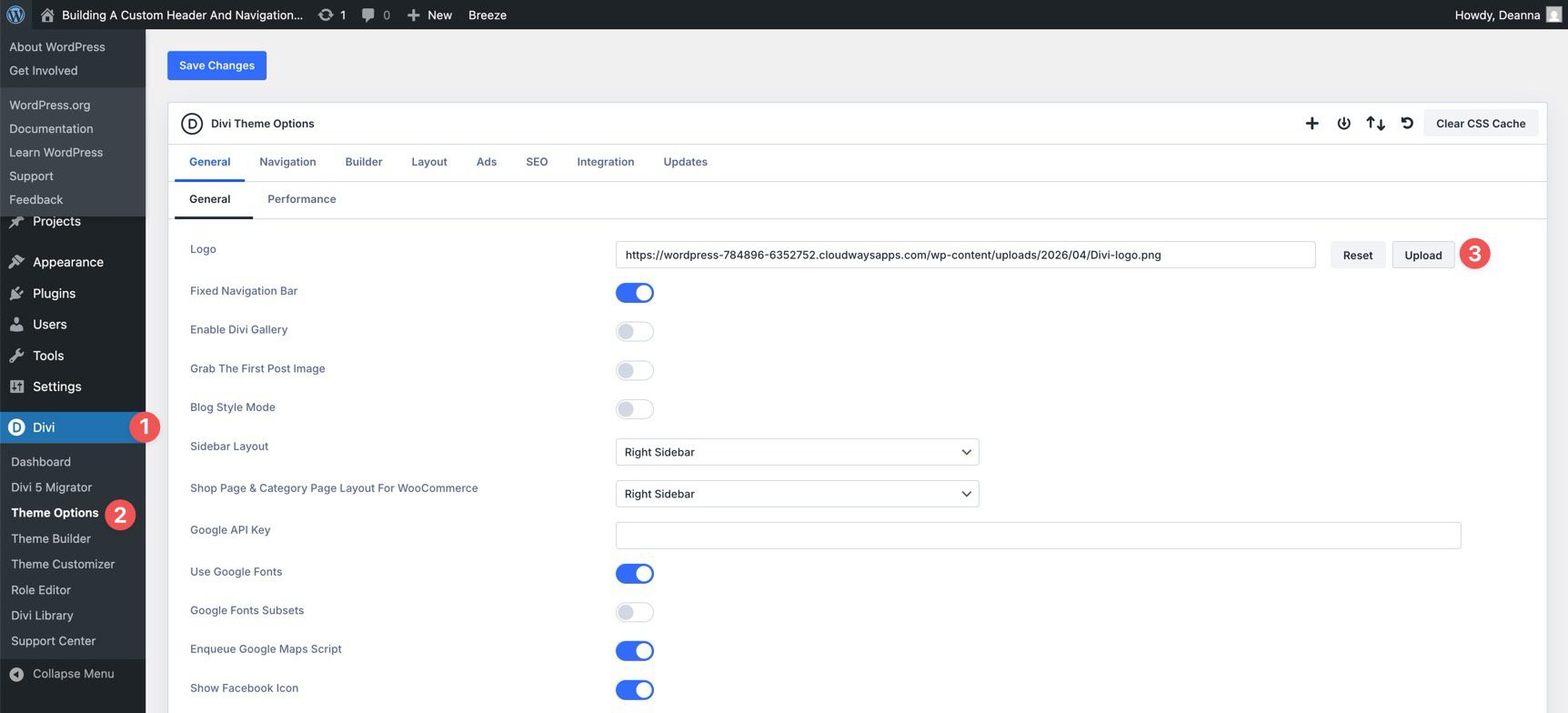 Upload a site logo in Divi Theme Options
