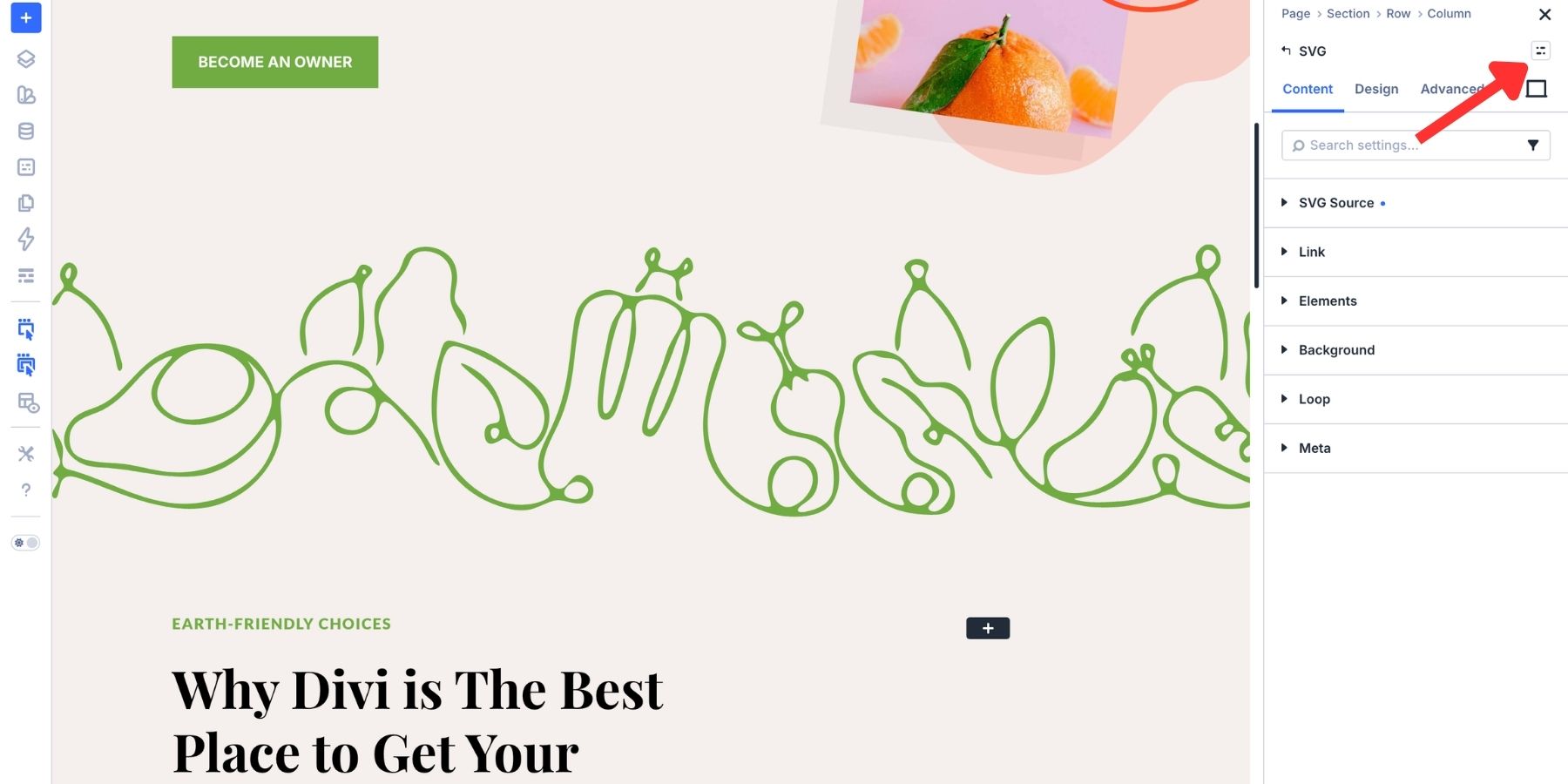 A screenshot of the element preset icon in Divi 5