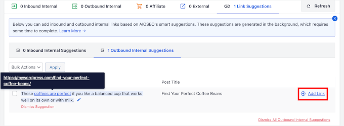 Adding link suggestions