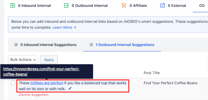 Pencil icon to edit anchor text