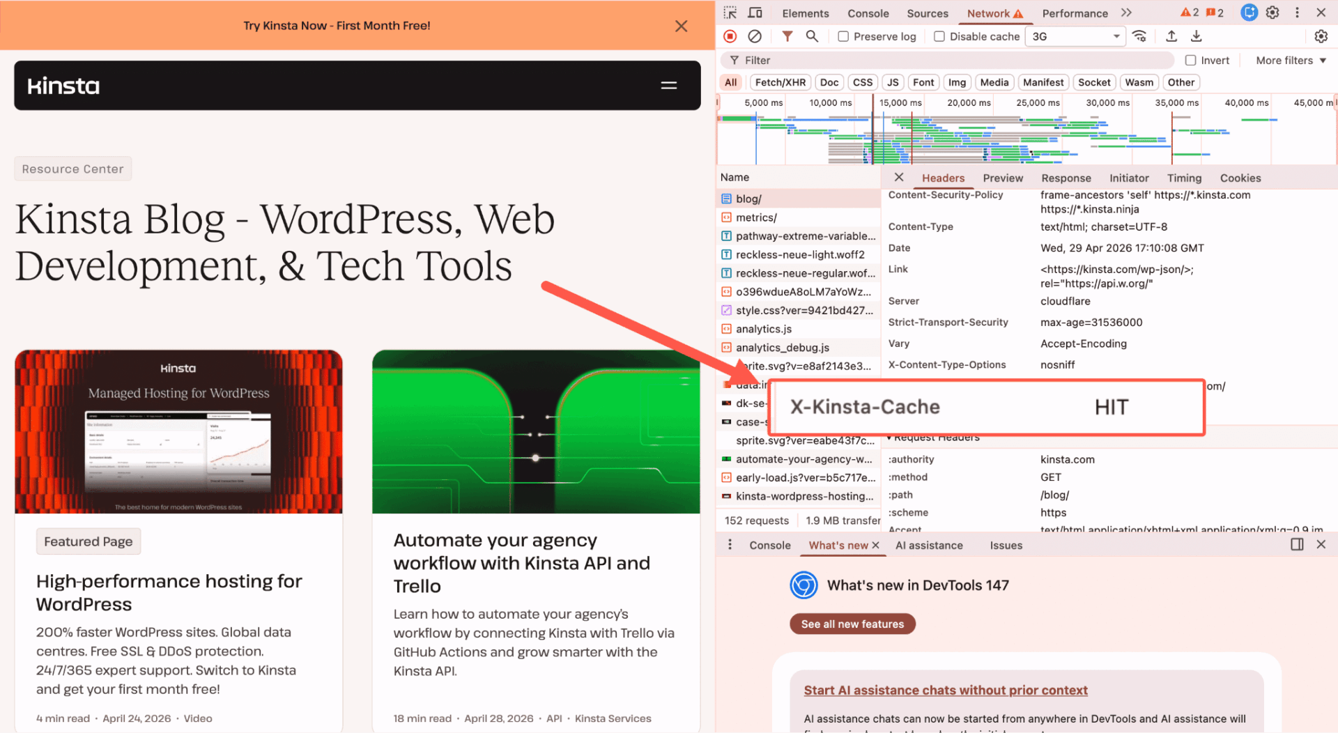 Kinsta cache hit for static pages