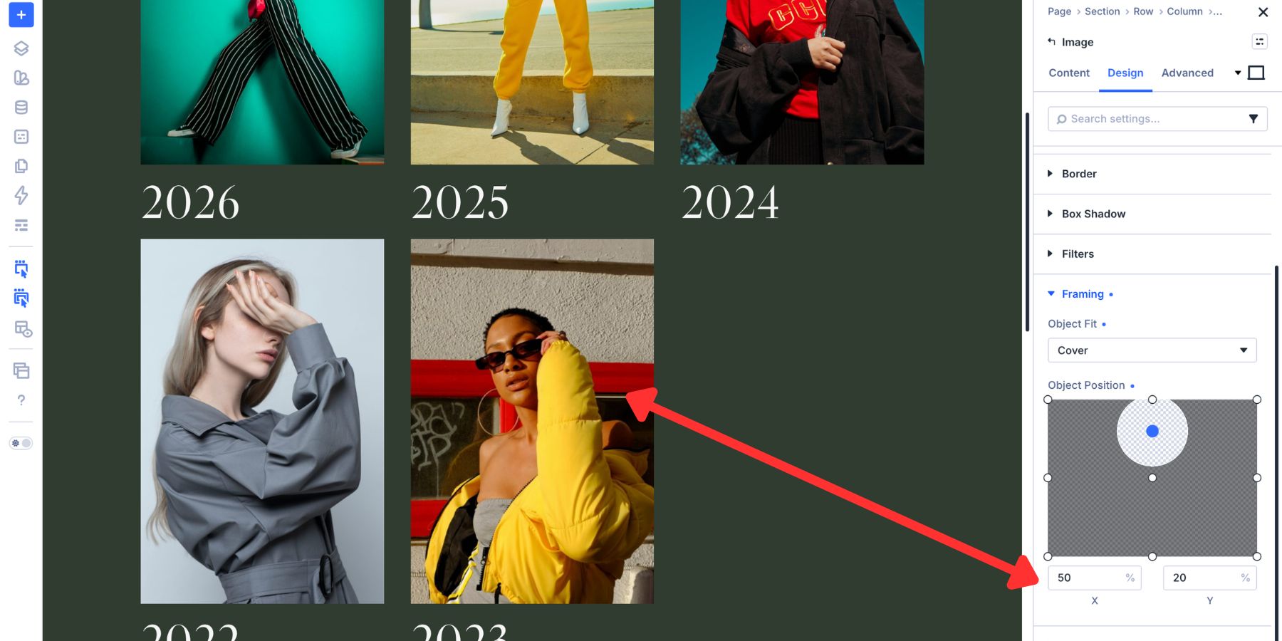 Object Position adjusted to keep faces visible in a portfolio grid crop
