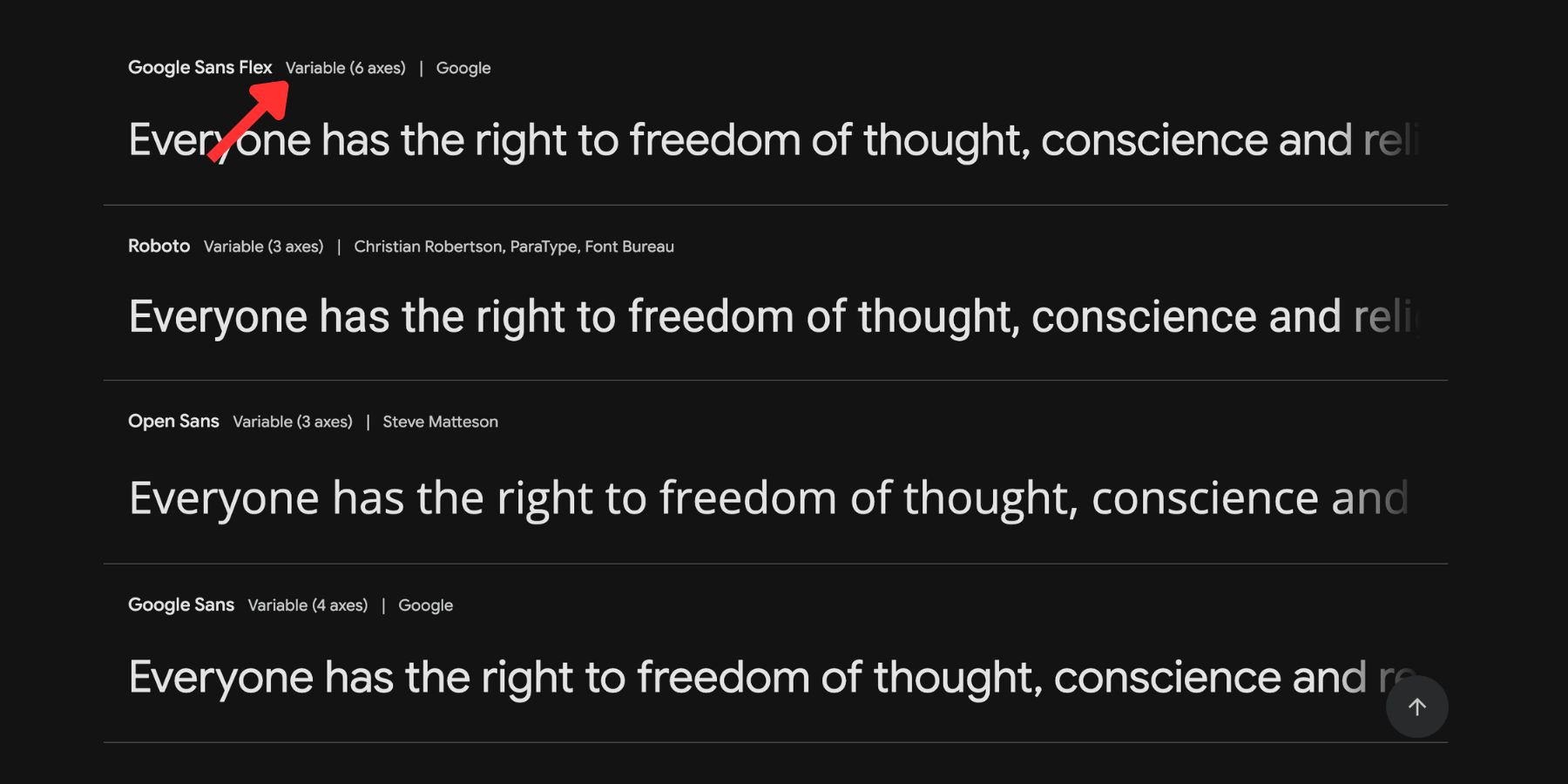 Variable fonts marked in Google Fonts