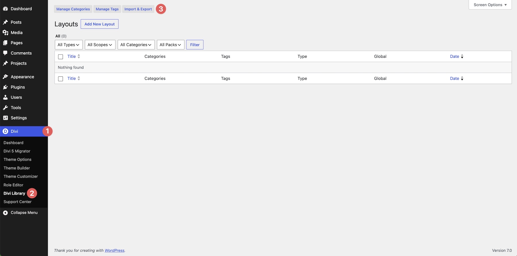import Divi Builder layouts into the Divi Library
