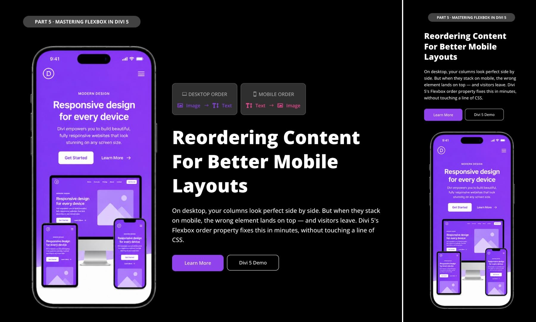 Flexbox mobile reordering example 1
