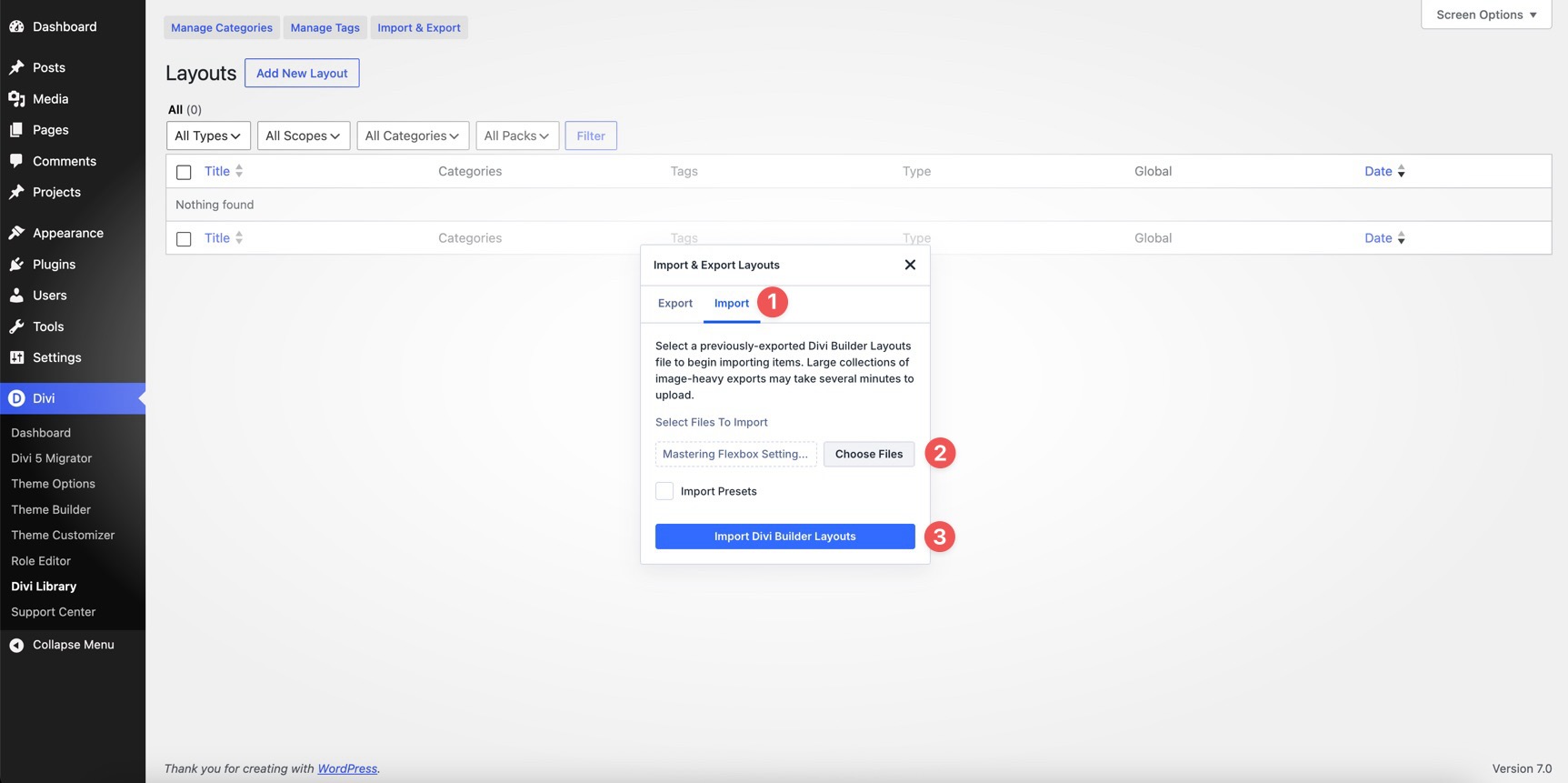 Import Divi Builder Layouts