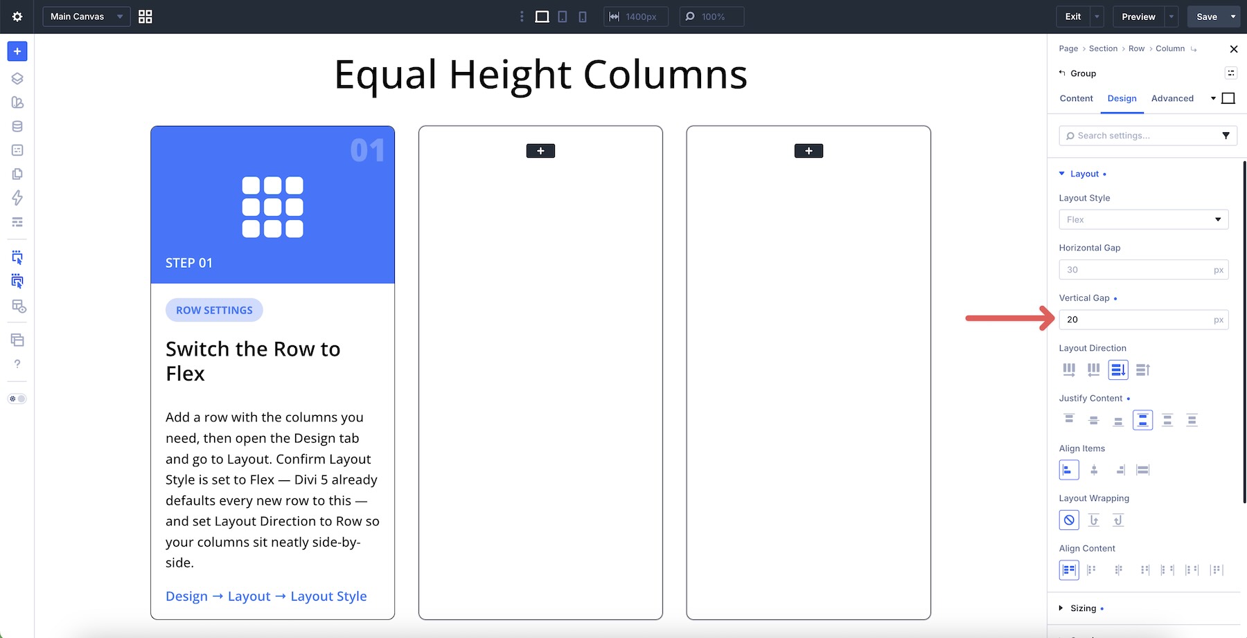 adjust vertical gap