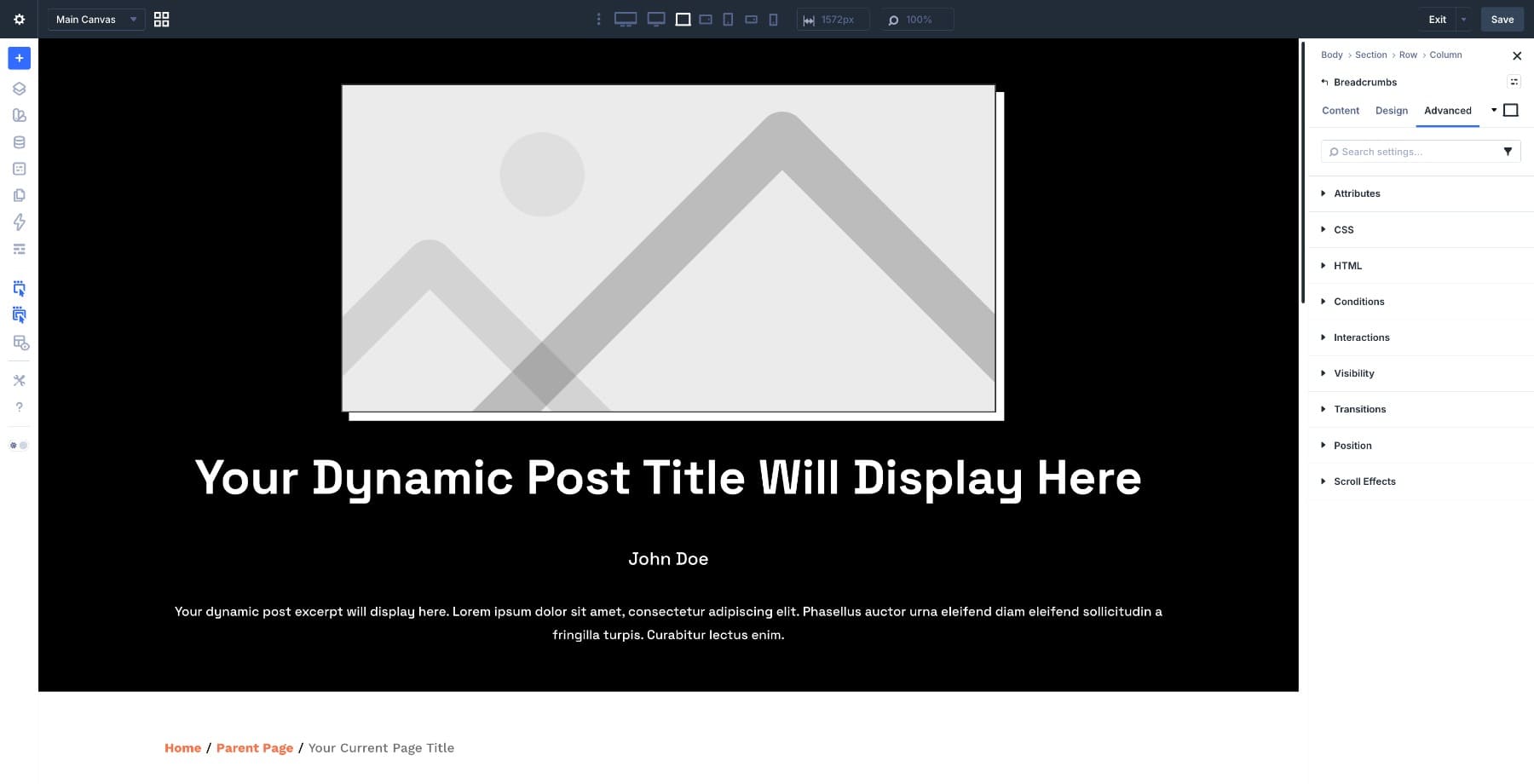 Advanced tab settings for the Divi 5 Breadcrumbs module