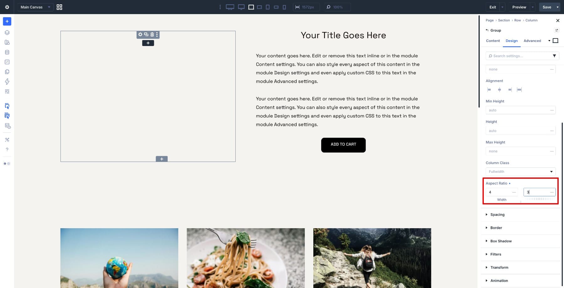 Setting an aspect ratio on a Group module in Divi 5