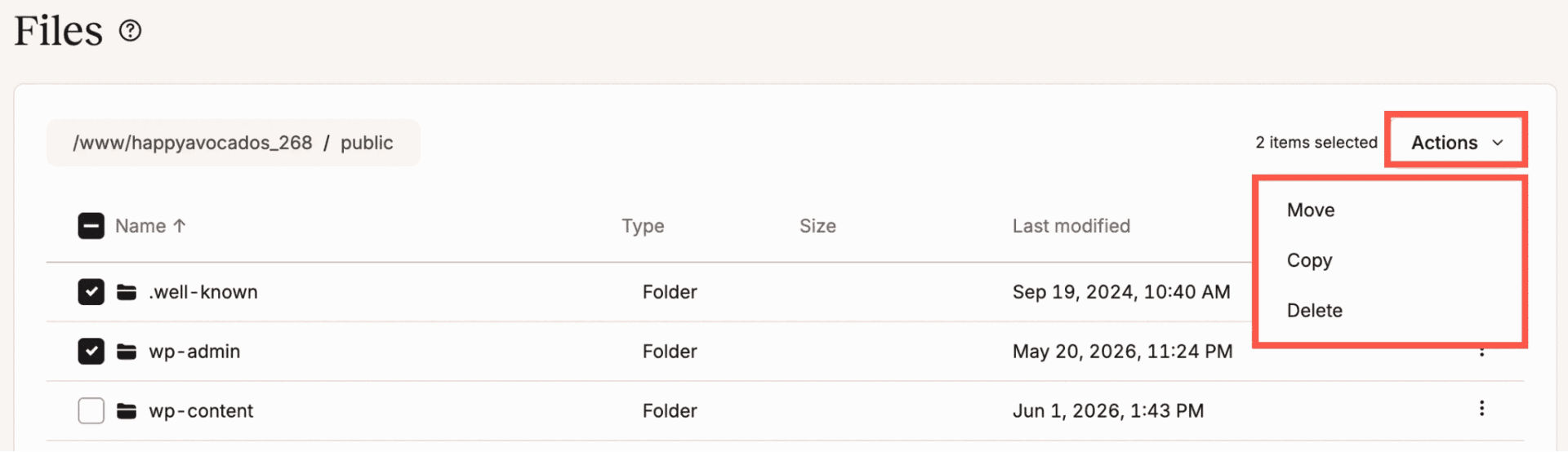 Bulk operations to move, copy and delete files & folders.