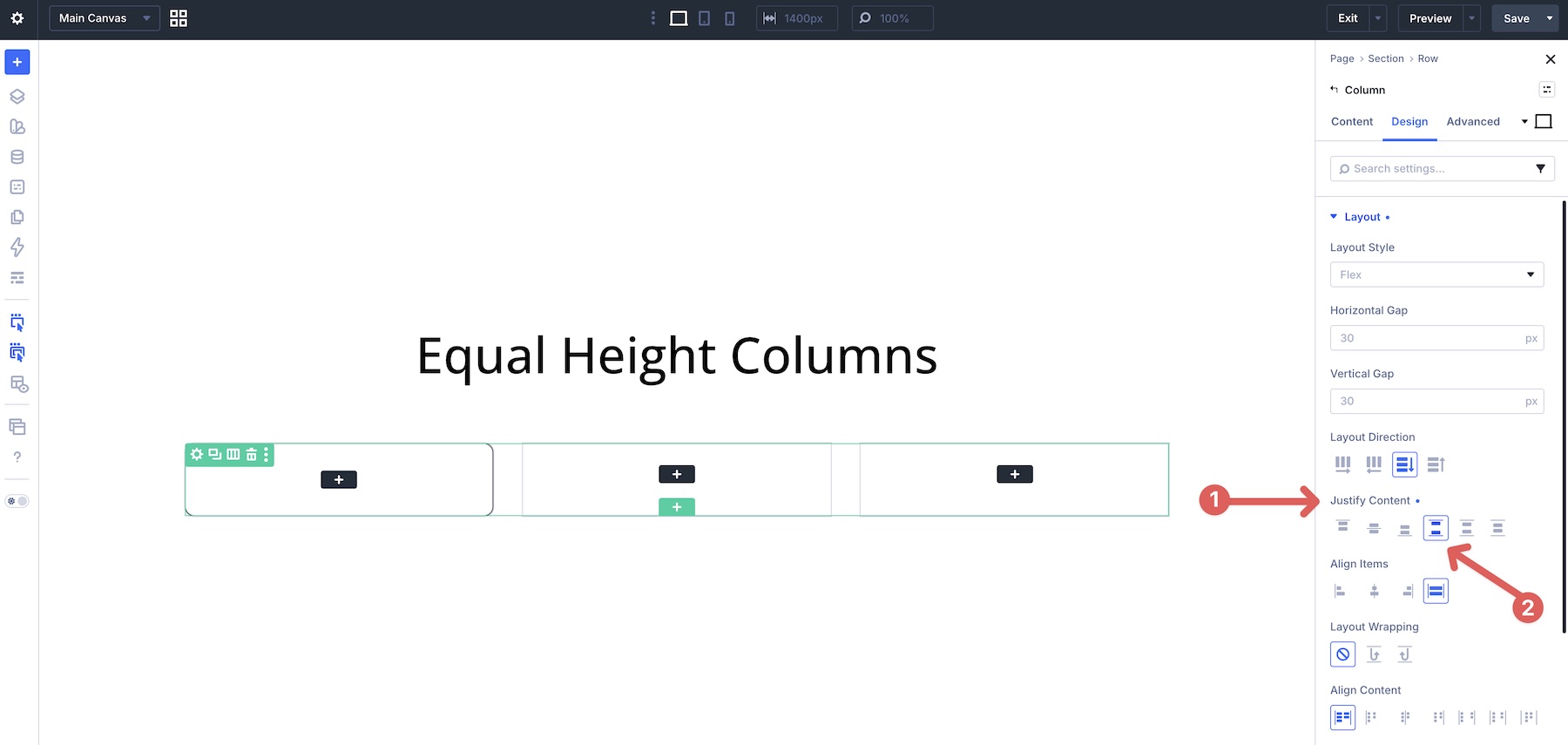 column layout settings