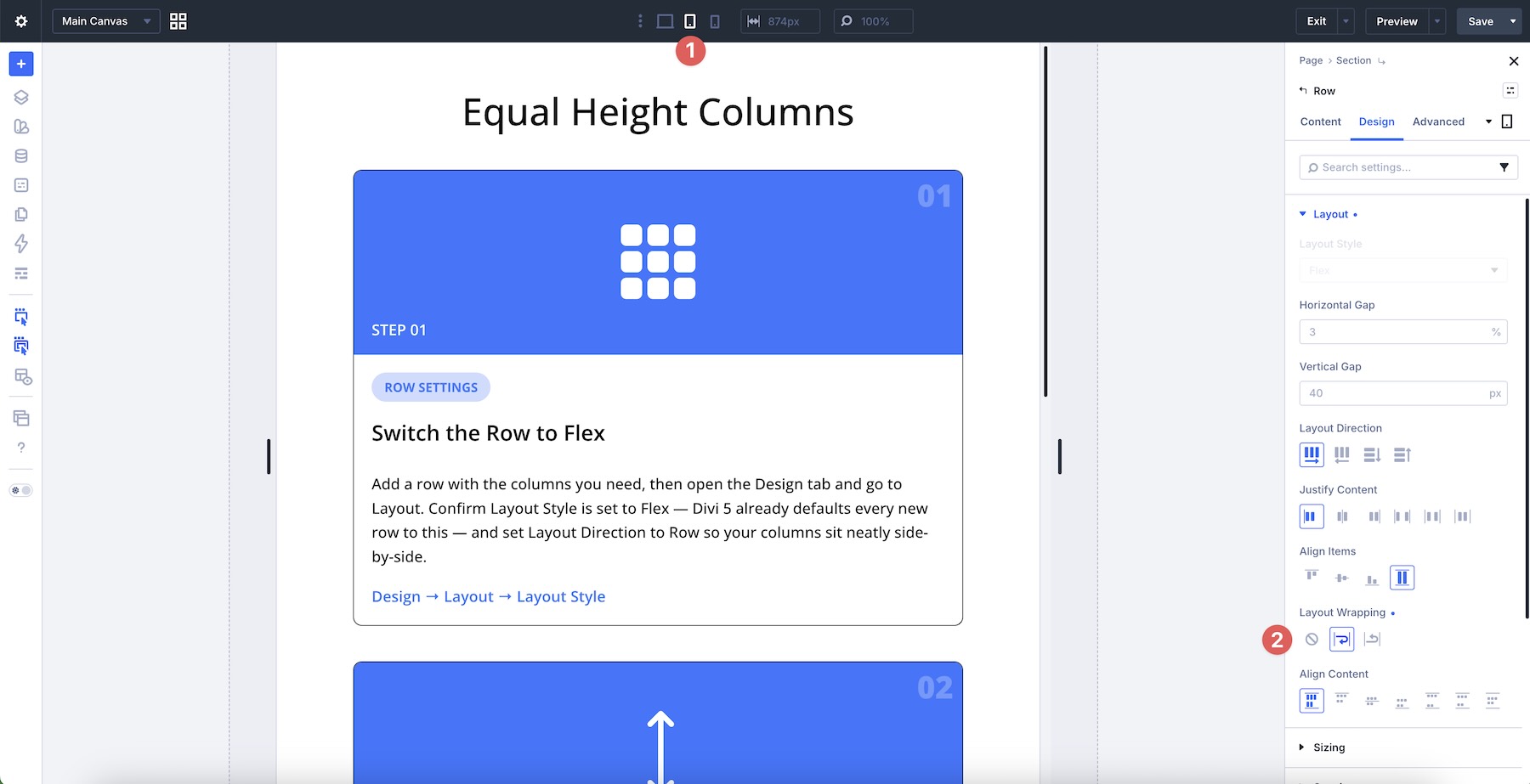 enable layout wrapping in Divi 5