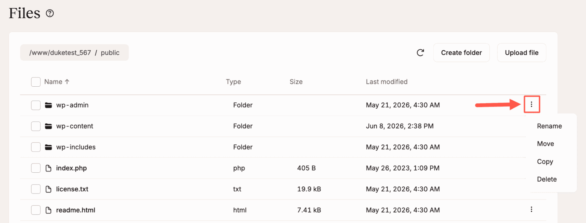 File manager kebab menu.