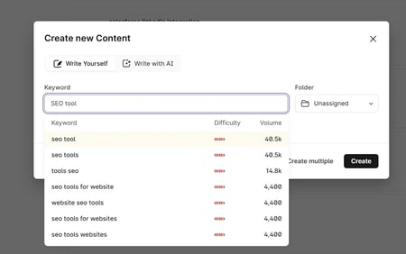 SaaS SEO tools screenshot showing HubSpot AEO Grader analyzing brand visibility in AI search.