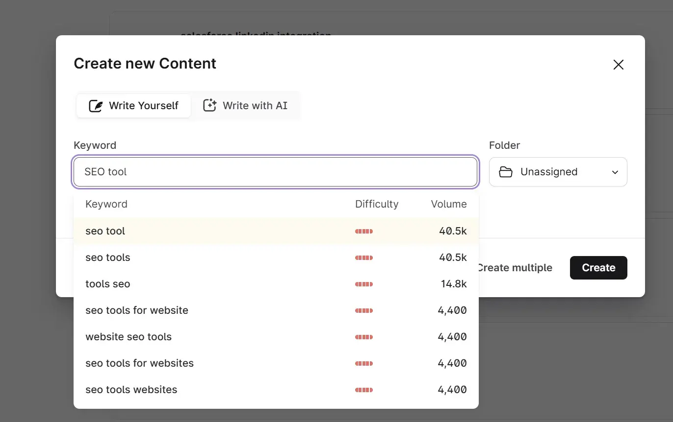 saas seo tools screenshot showing surfer seo keyword research and content brief guidance.