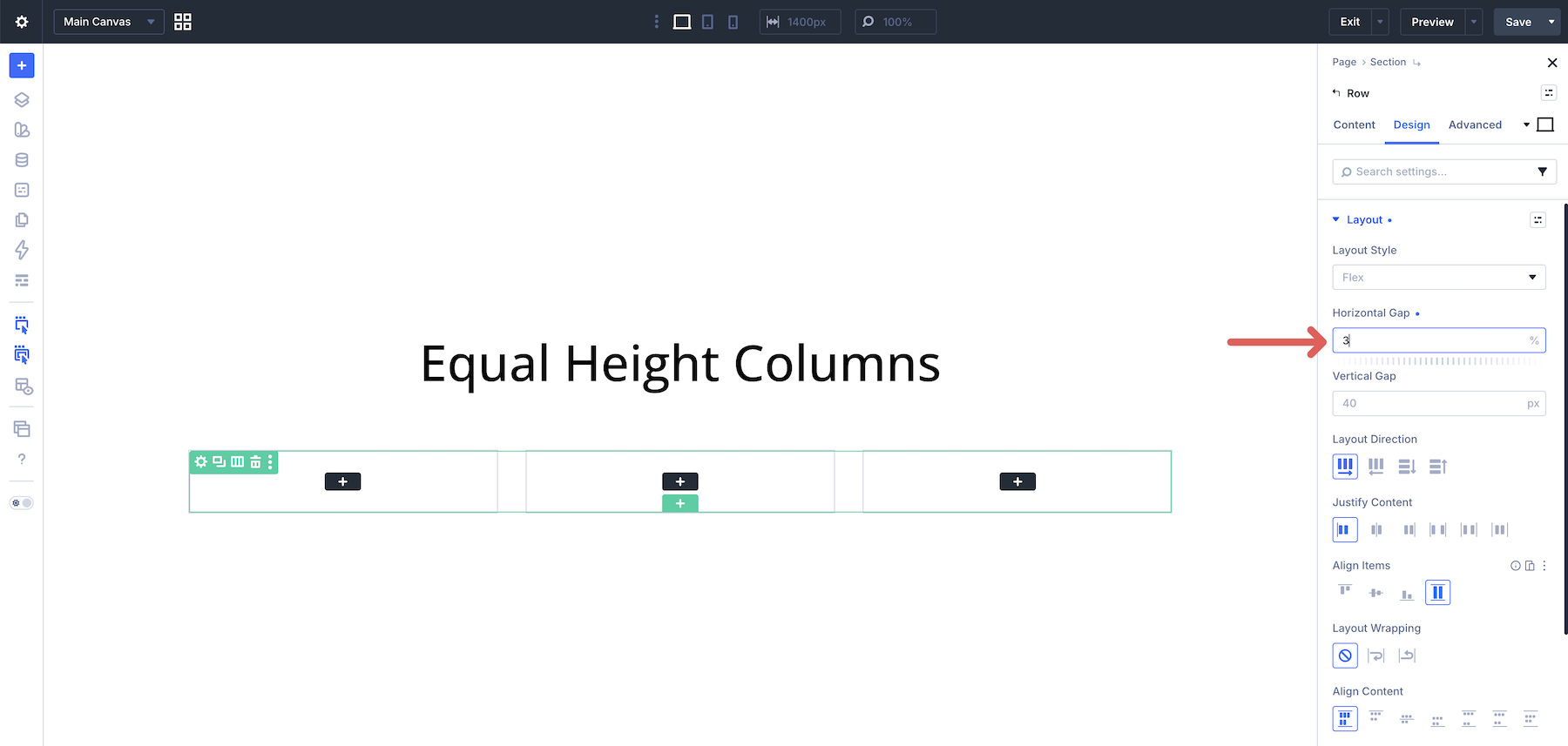 set horizontal gap