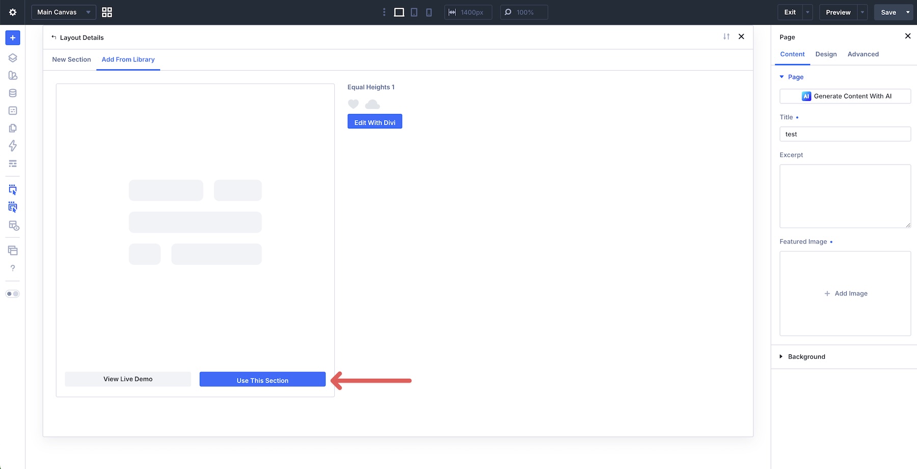 uploading a pre-made section to the Visual Builder