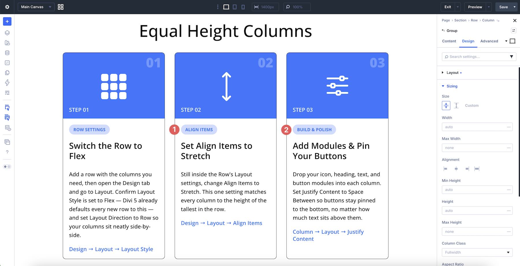 when to use grow to fill in Divi 5