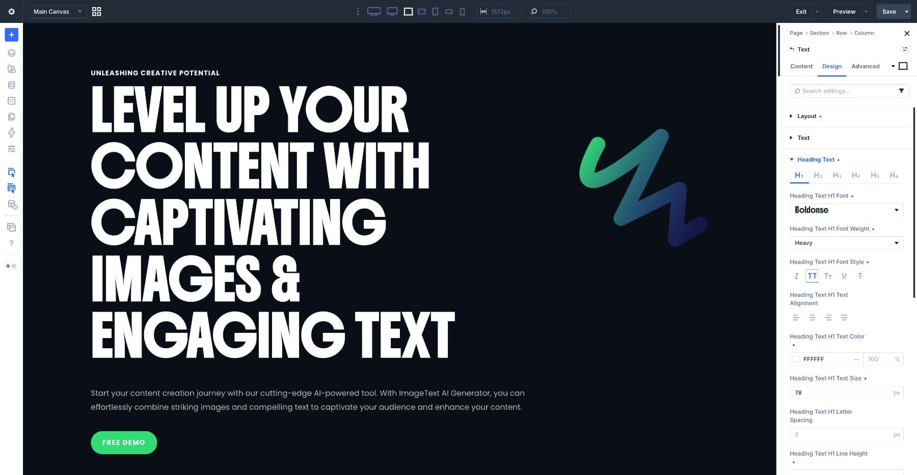 Plain white hero heading before applying a gradient text fill