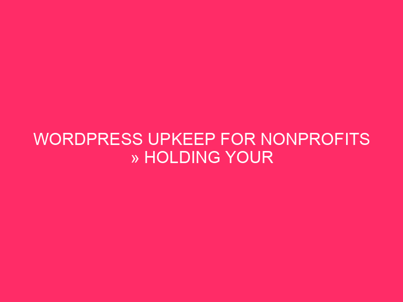 WordPress Upkeep For Nonprofits » Holding Your Idaho Nonprofit’s Web site…