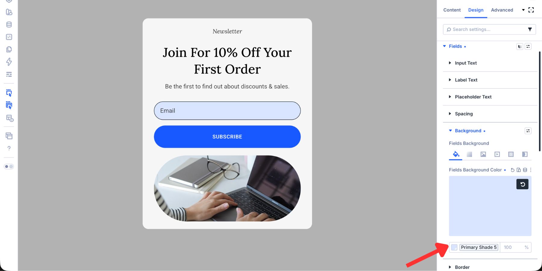 Adding a brand tint to the Email Optin field focus state