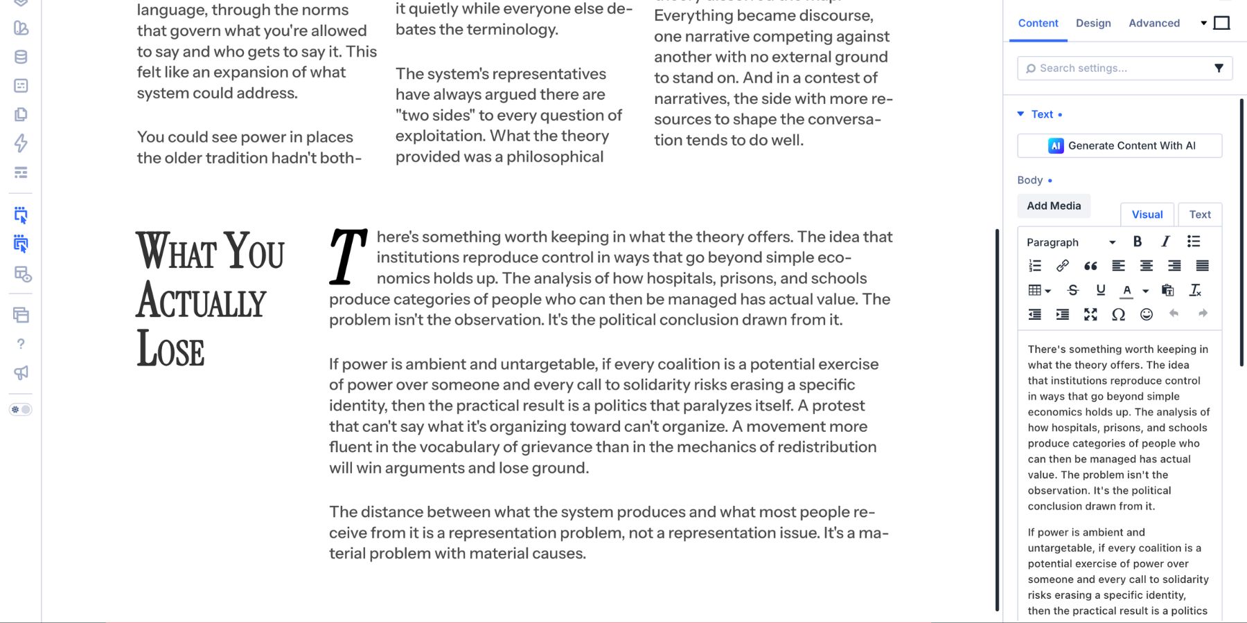 Heading and body text placed in separate columns in Divi 5