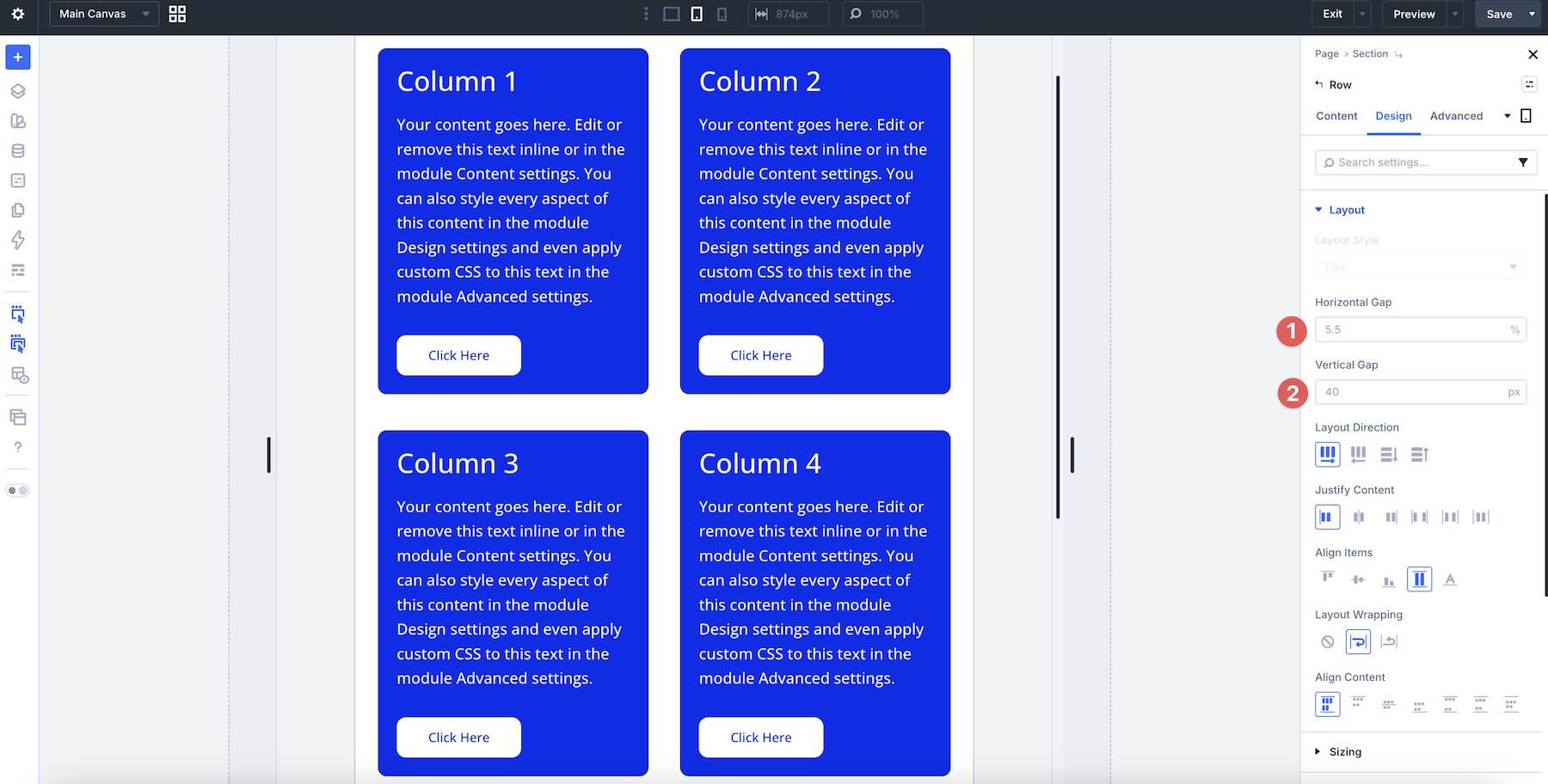 Gap default values in Divi 5