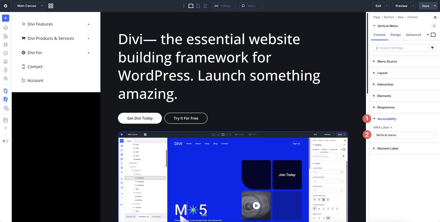 Adding an ARIA Label to the Divi Vertical Menu module