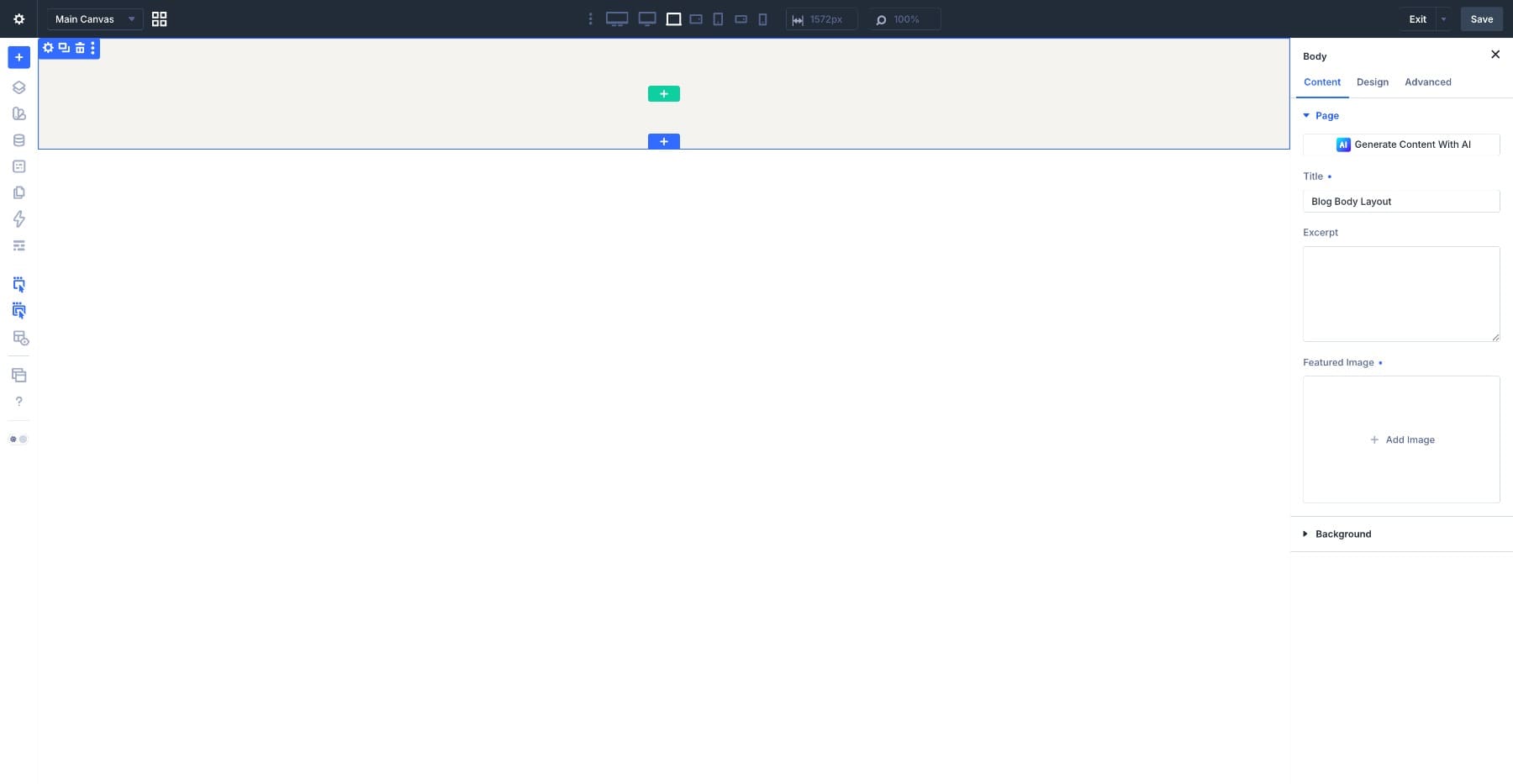 Opening the custom body layout in the Divi 5 Visual Builder