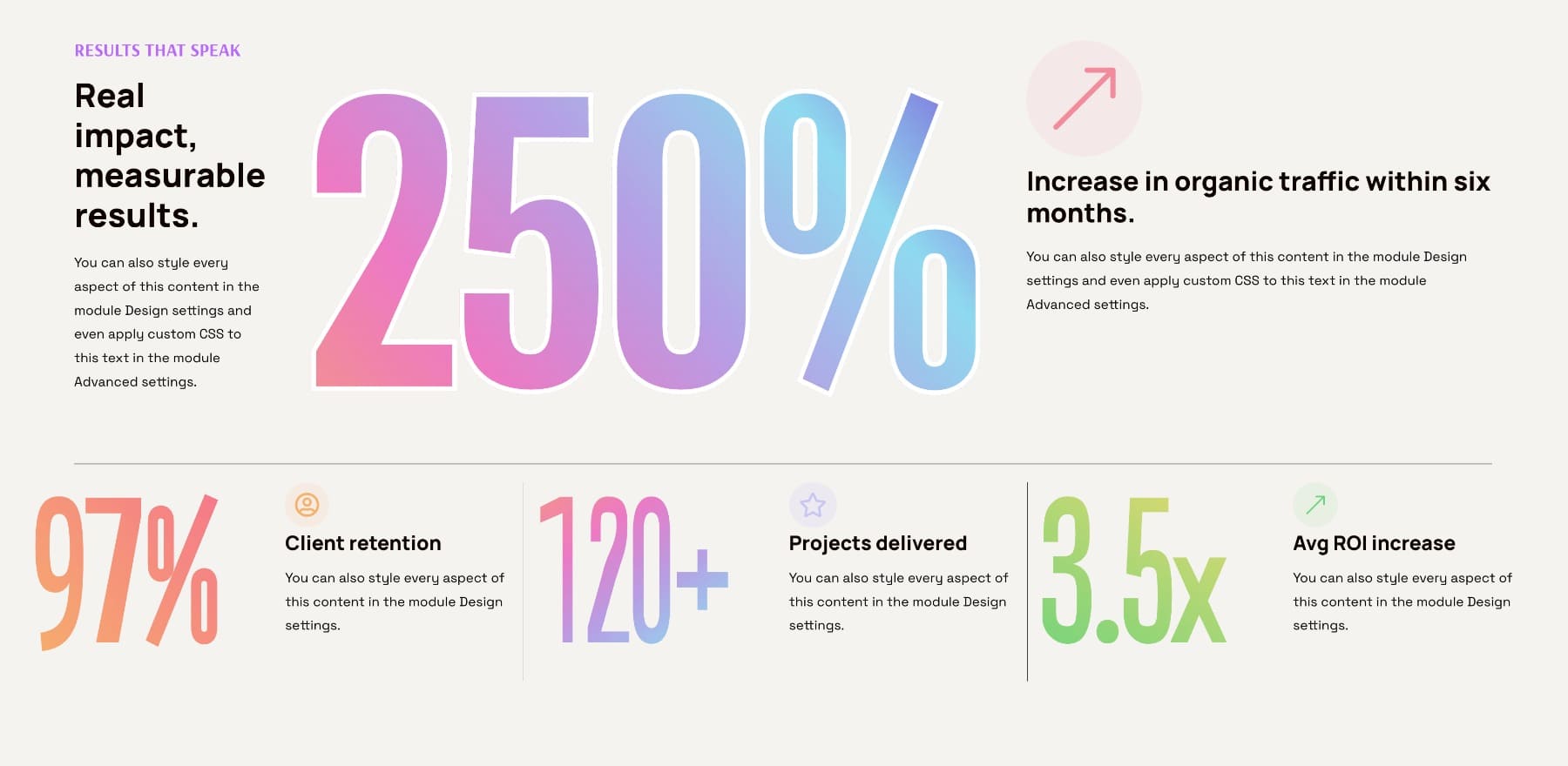 Oversized gradient-filled number design in Divi 5