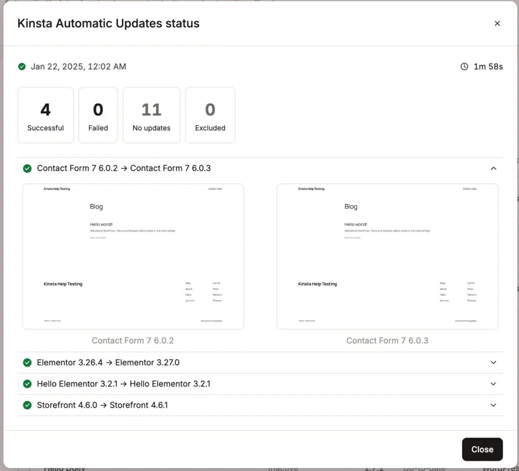 kinsta automatic updates