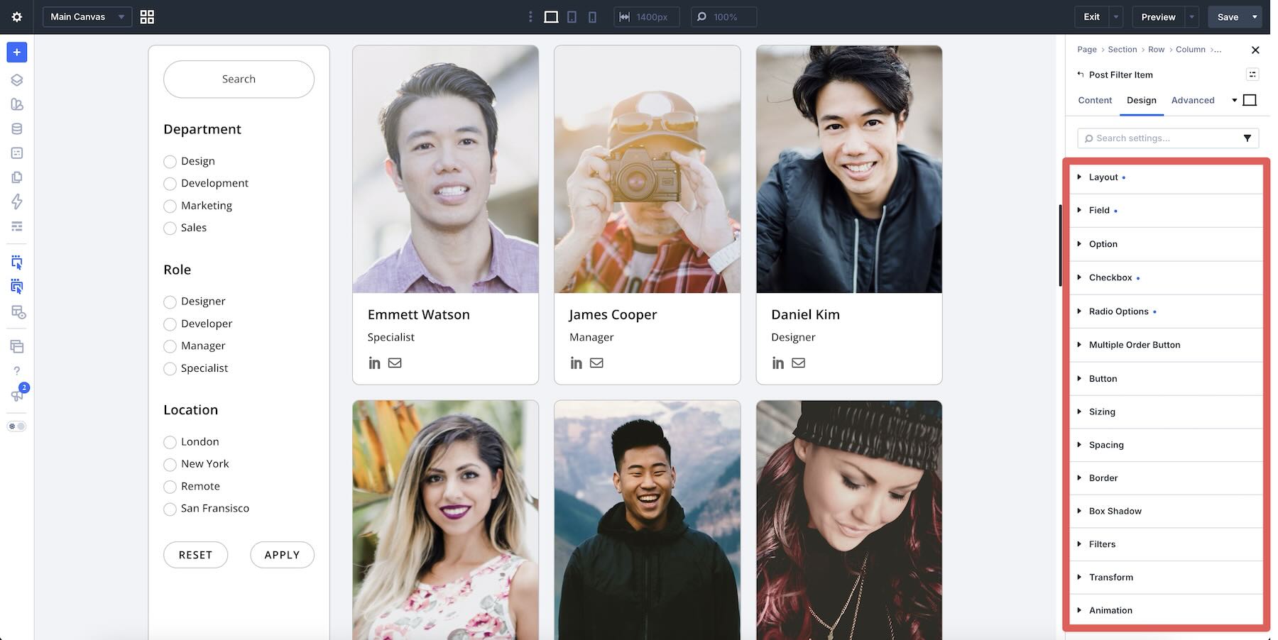 Design settings for a Post Filter Item Module in Divi 5