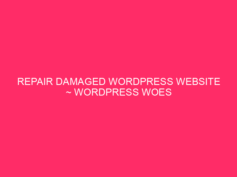 Repair Damaged WordPress Website ~ WordPress Woes Were given You Down?…
