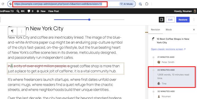 Sharebale revision link