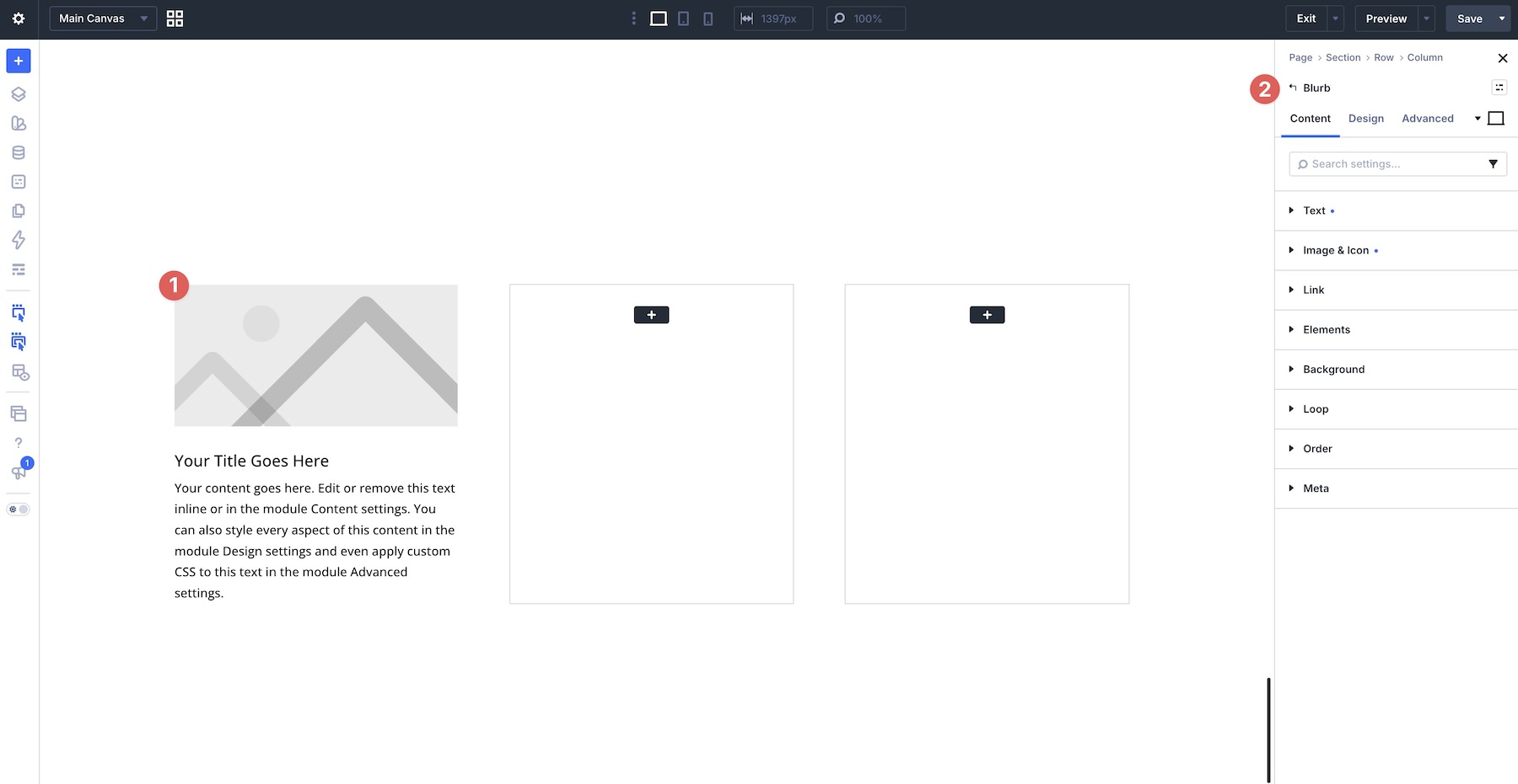 Adding a Blurb Module in the Divi 5 Visual Builder