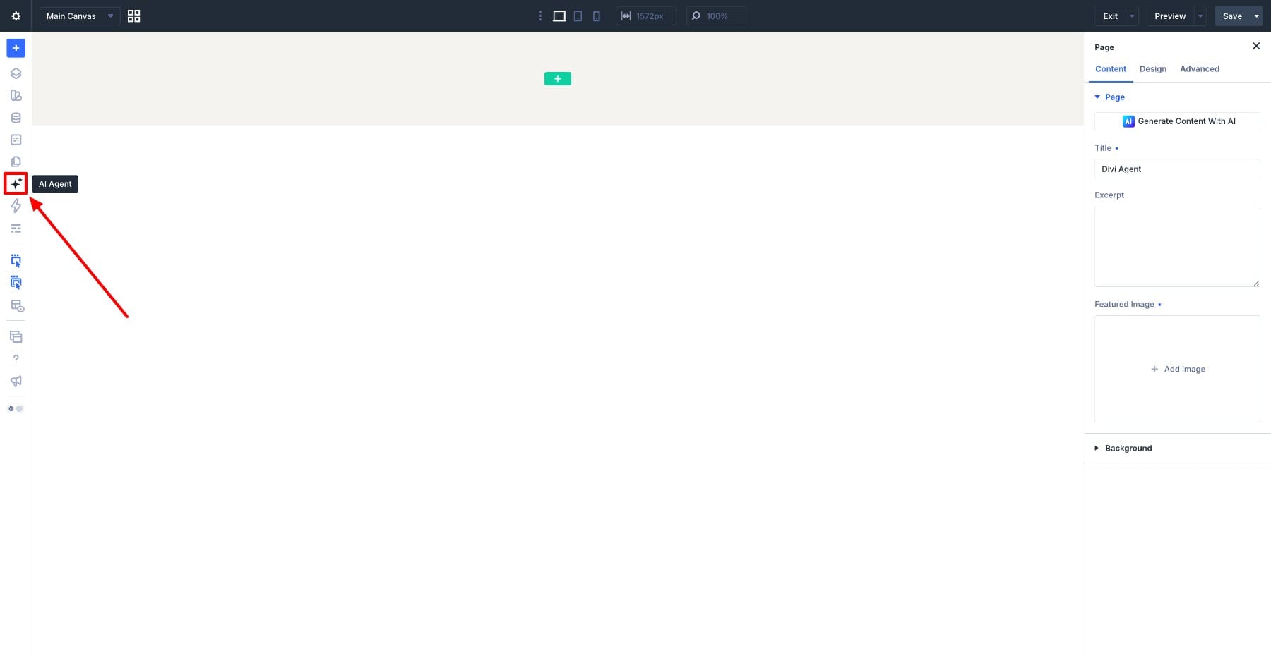 Opening Divi AI Agents from the Visual Builder sidebar