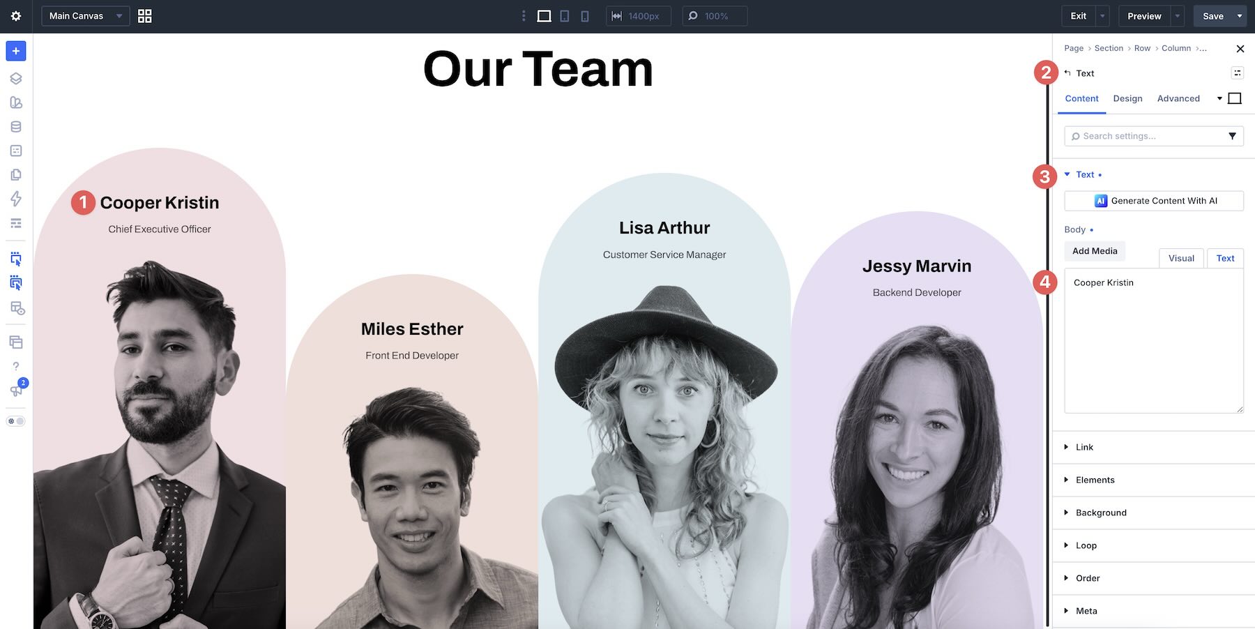 change team member names