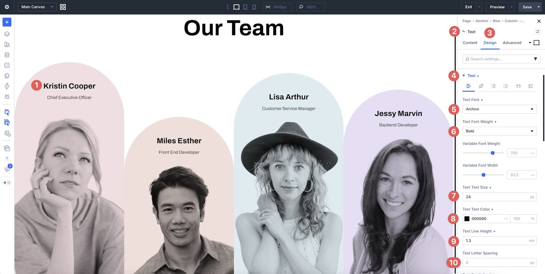 edit text settings in Divi 5