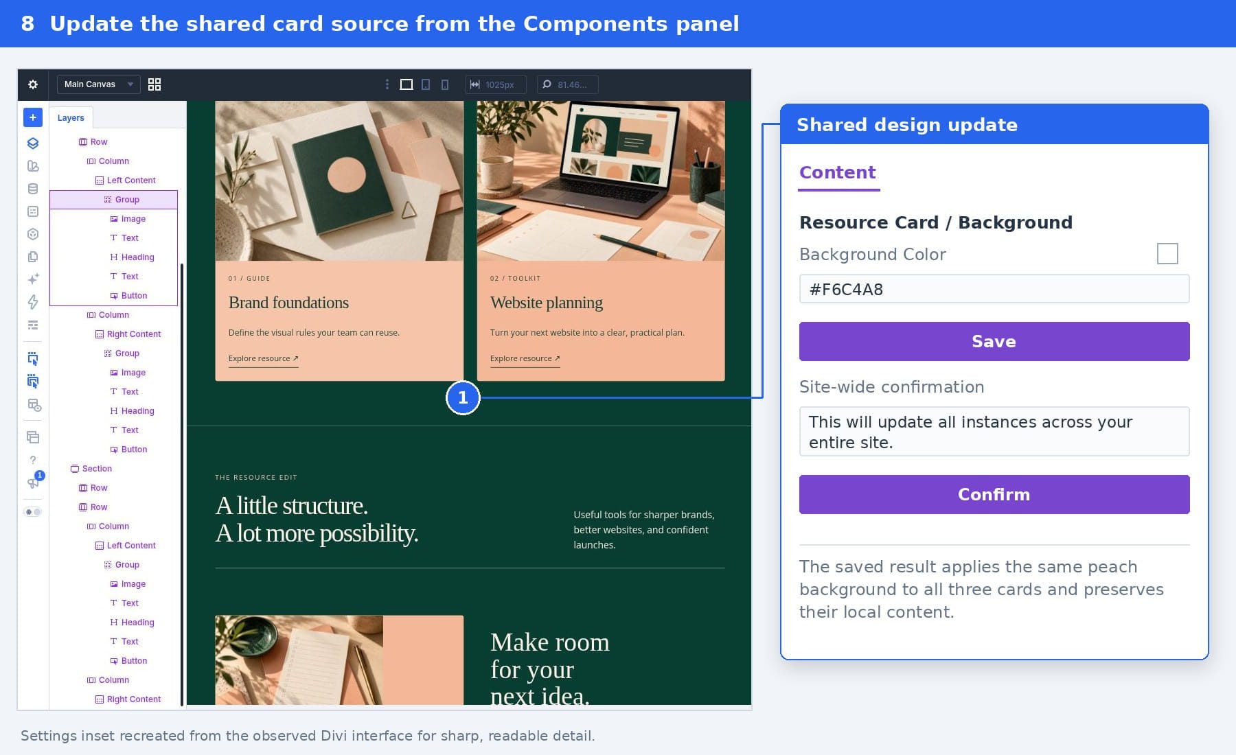 Update the Resource Card source background to F6C4A8 and confirm the site-wide source change.