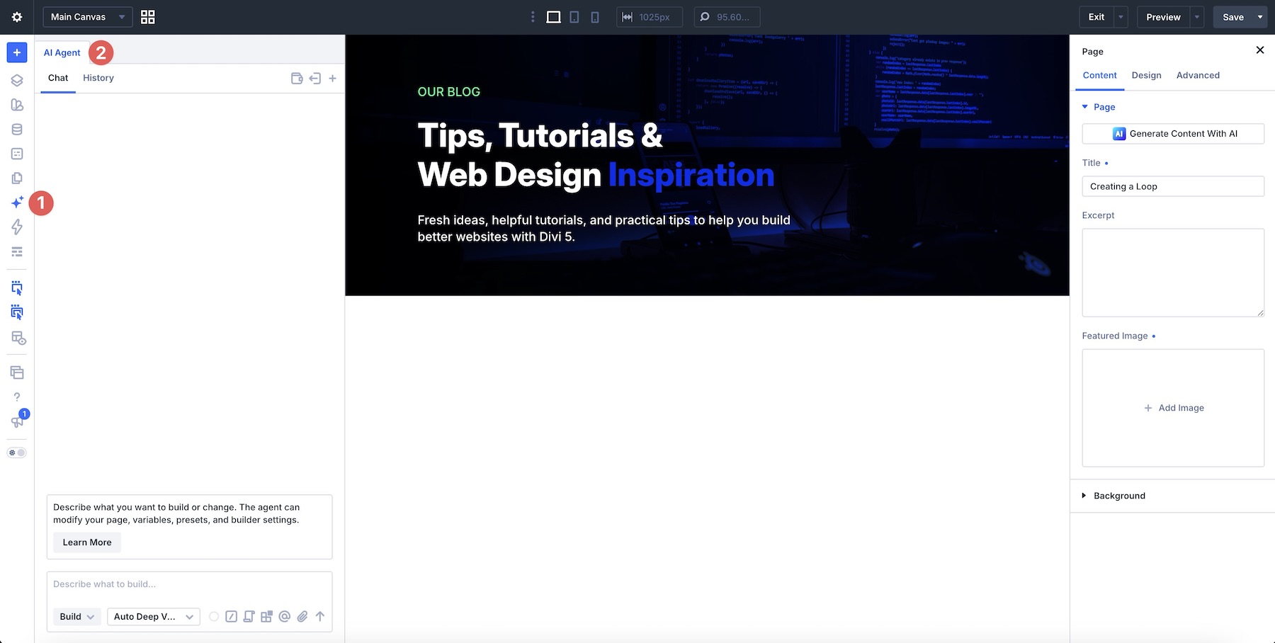 Divi AI Agents interface
