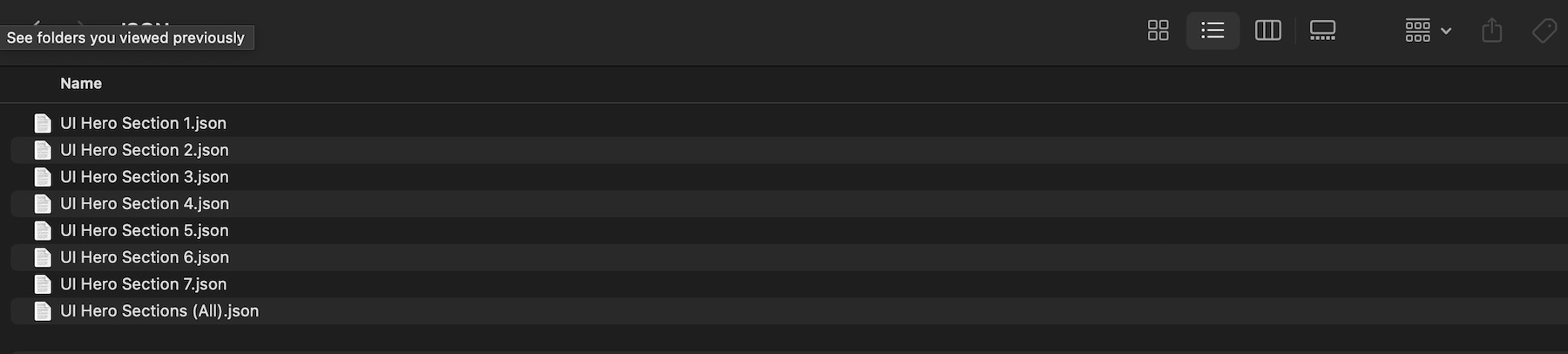 UI hero section JSON files