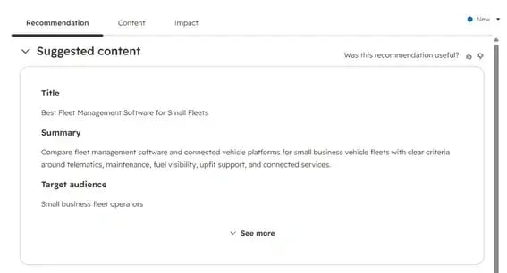 AEO for brand marketing, HubSpot AEO suggested content recommendations