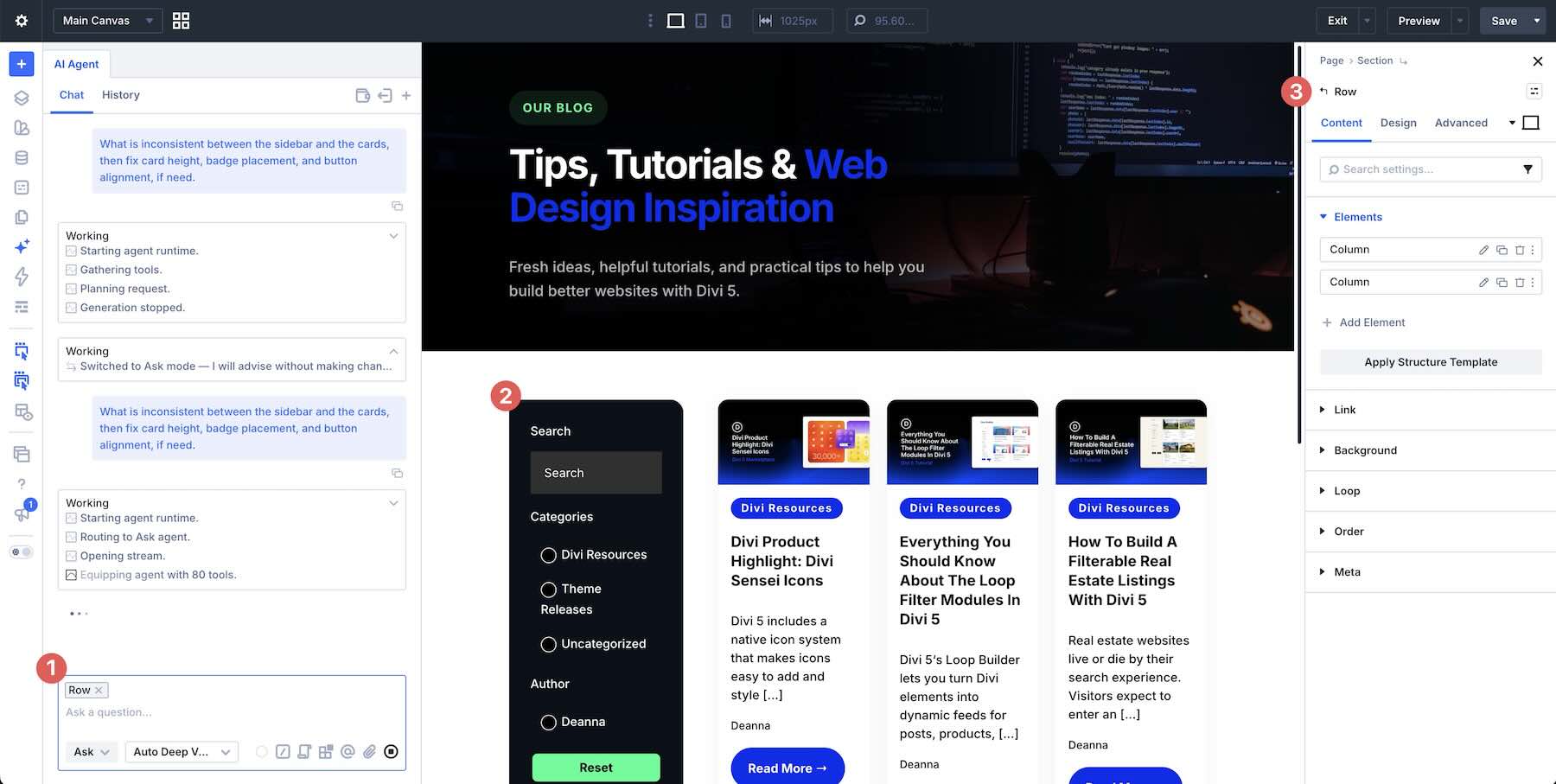 ask Divi AI what changes need to be made