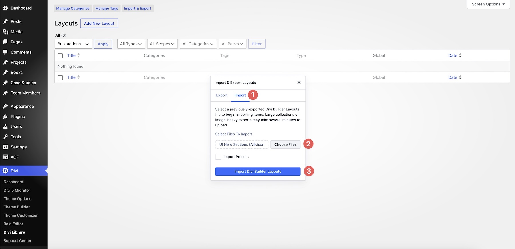 import divi layouts