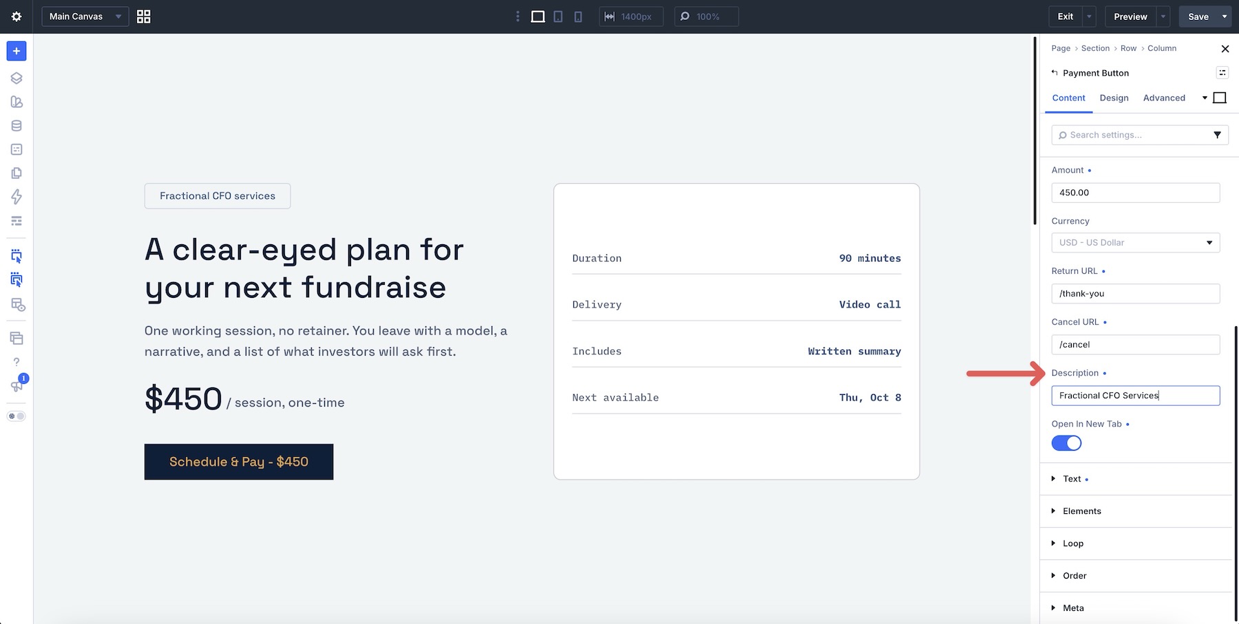 Payment description field in the Payment Button Module