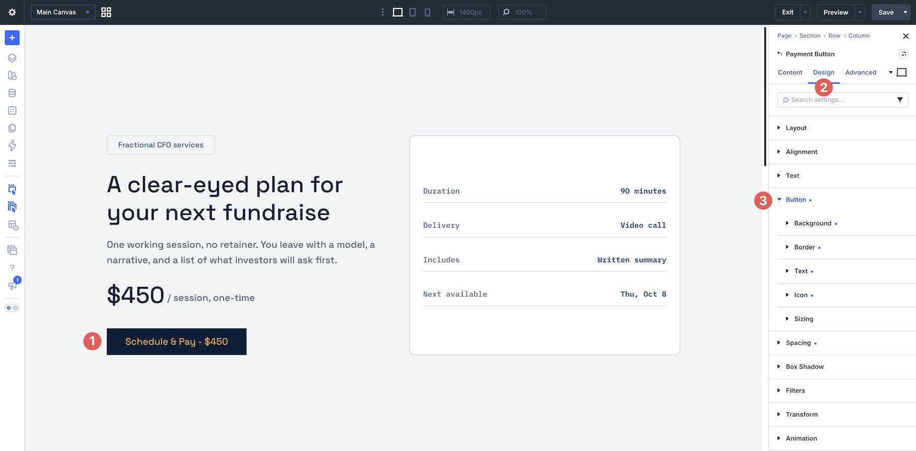 Payment Button Module design settings