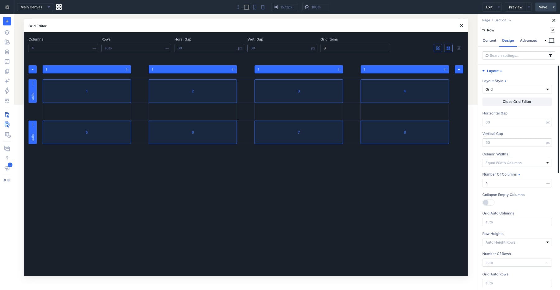 Eight items arranged in a four-column grid in Divi 5