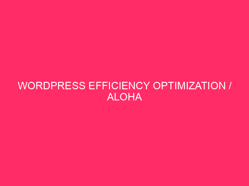 WordPress Efficiency Optimization / Aloha Velocity! Turbocharging Your WordPress Web site…